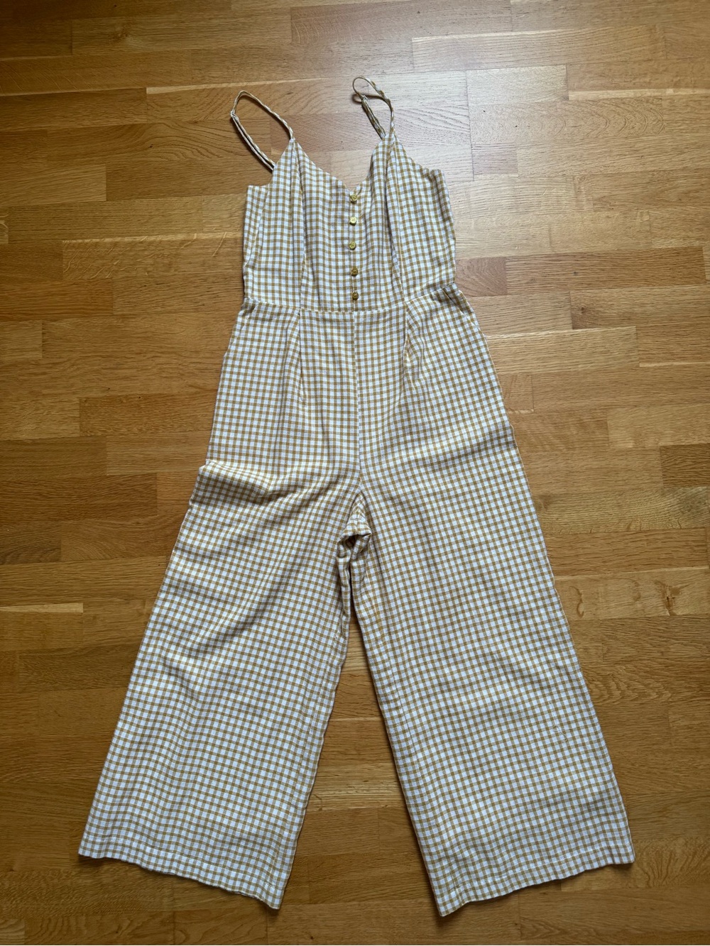 XS Women’s Yellow & White Gingham Wide-Leg Jumpsuit